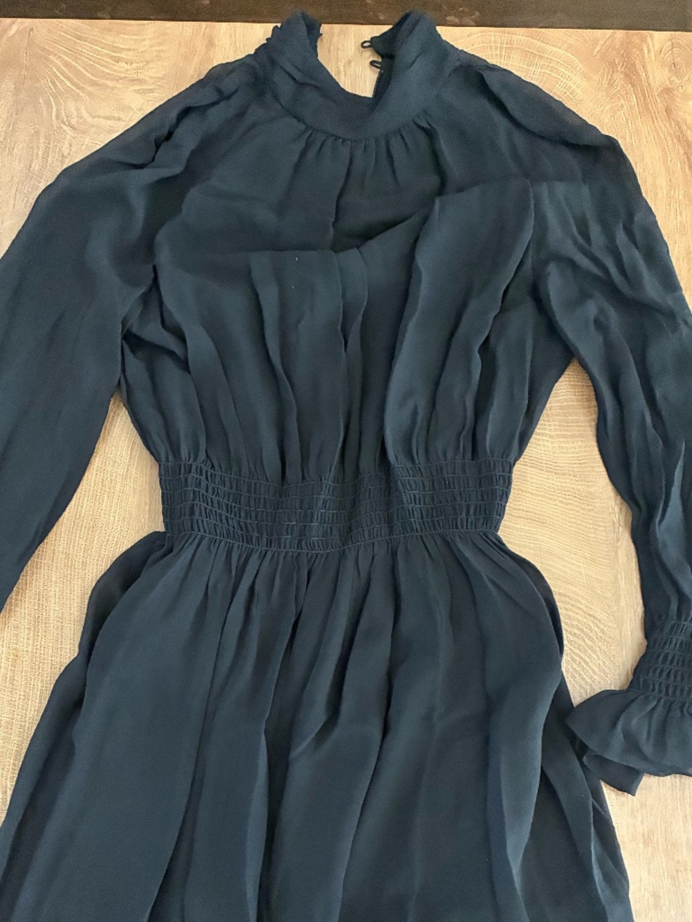 Tory Burch Black Smocked Waist Long Sleeve Mini Dress Size 8